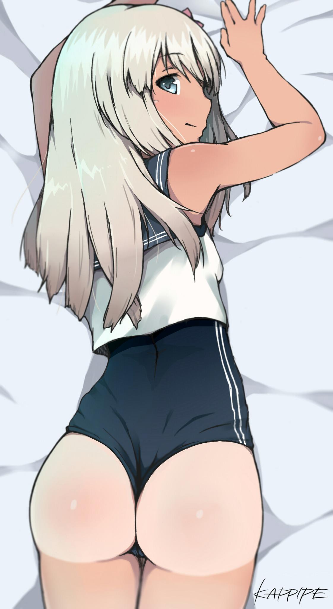 1girl, artist_name, ass, blue_eyes, from_behind, highres, kantai_collection, kappipe_(brd0520)