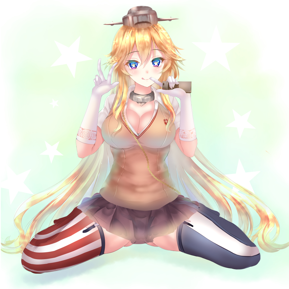 1girl, :p, alternate_costume, ass_visible_through_thighs, blonde_hair, blue_eyes, blush, bra