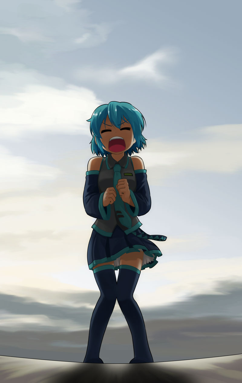angry, blue_hair, detached_sleeves, hatsune_miku, heartbreak_haircut, highres, nagian, necktie