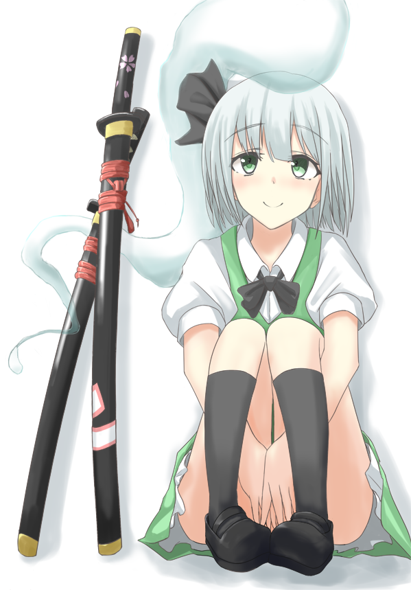 1girl, black_bow, black_bowtie, black_legwear, black_ribbon, black_shoes, bow, bowtie