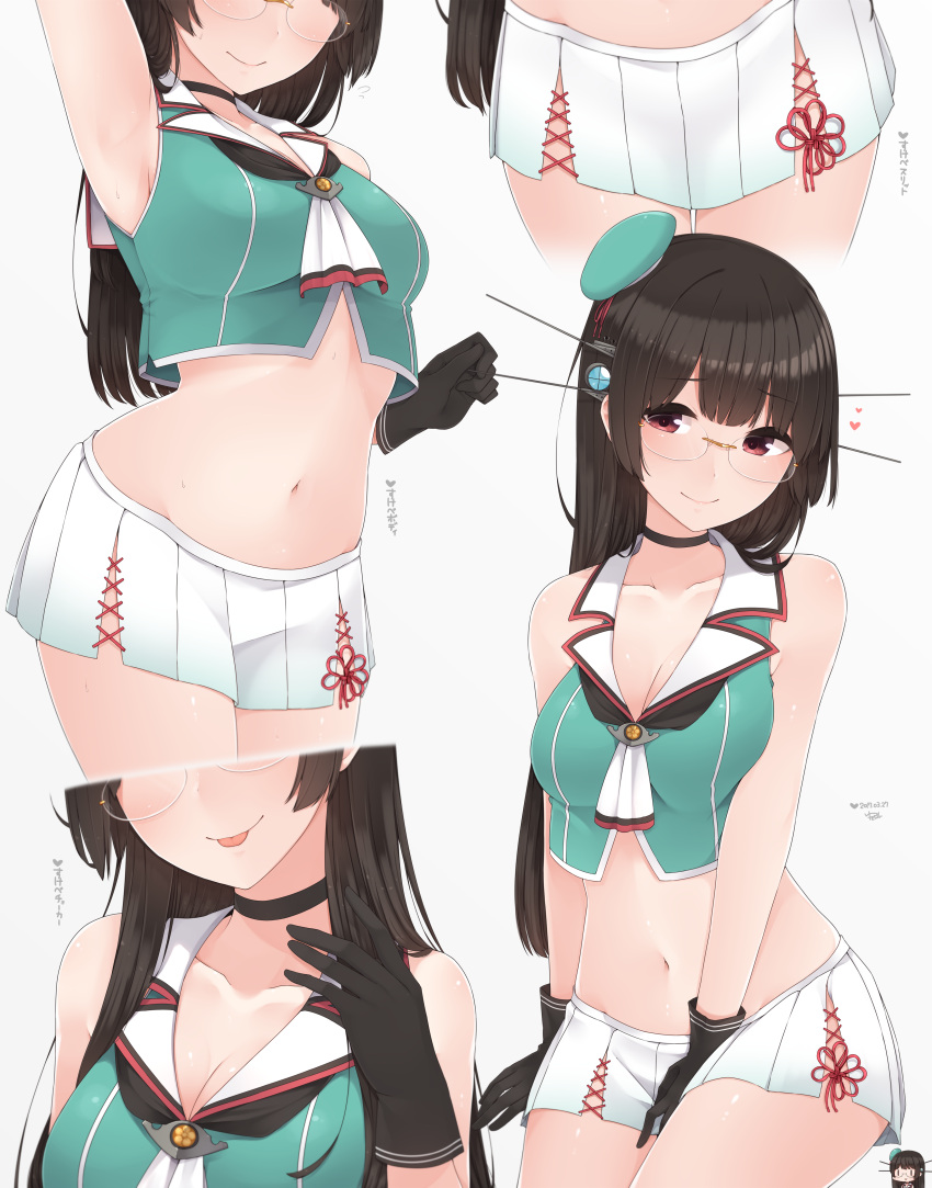 1girl, absurdres, arm_up, armpits, beret, between_legs, black_gloves, black_hair