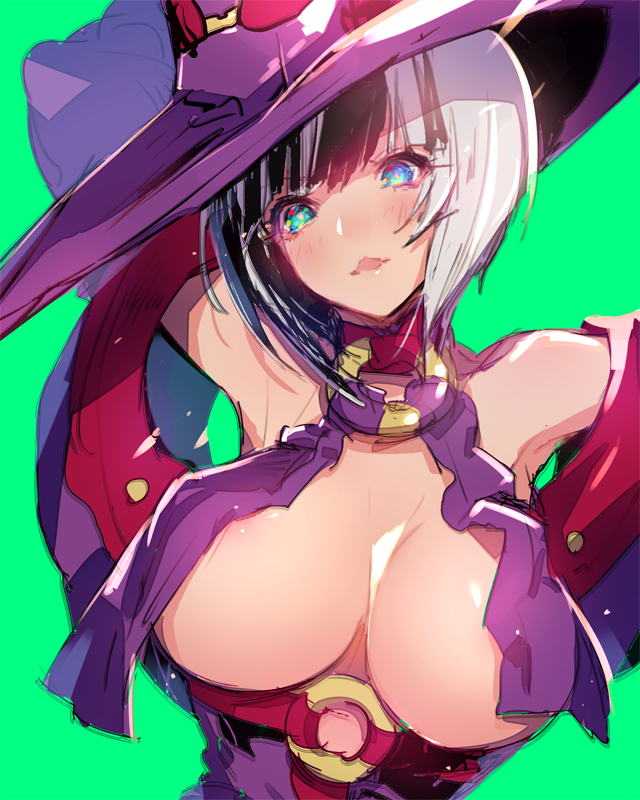 arc_system_works, belts, collar, color_pallete, guilty_gear, guilty_gear_xrd, hat, i-no, leather_jacket, oro_(sumakaita), under_boob