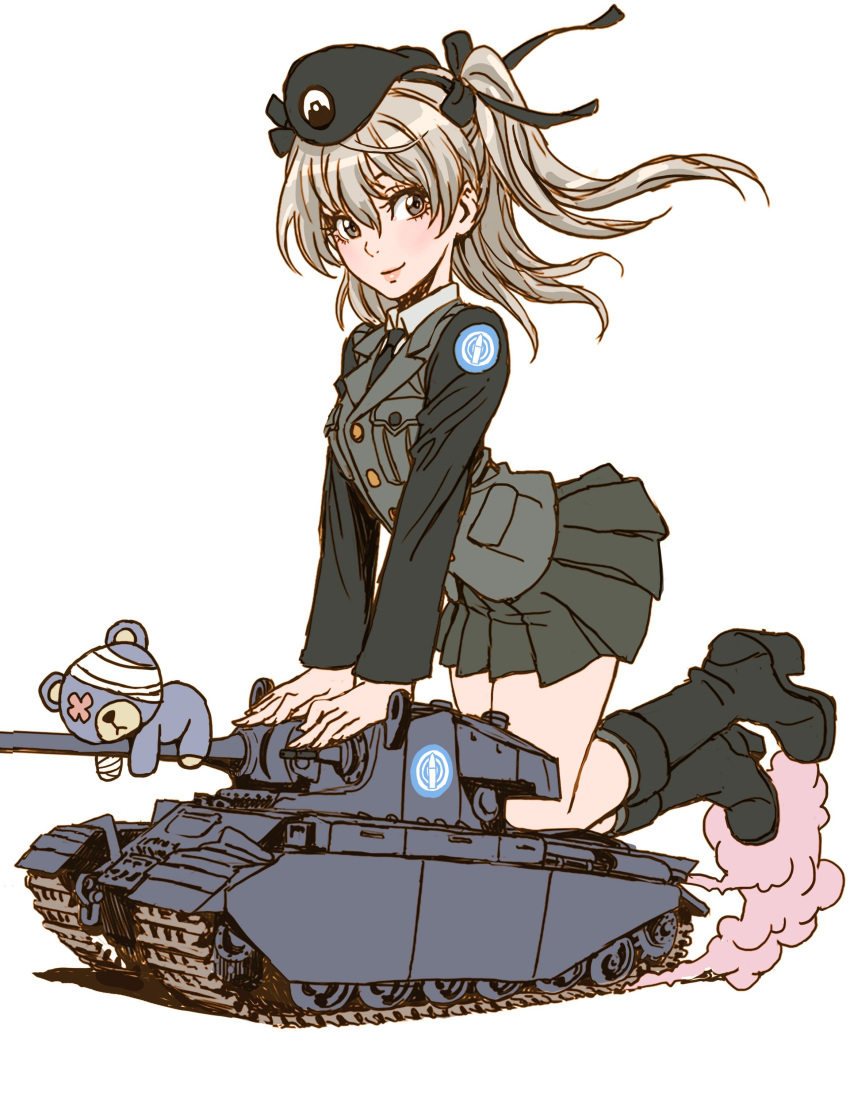 1girl, absurdres, black_boots, boots, brown_eyes, centurion_(tank), full_body, girls_und_panzer