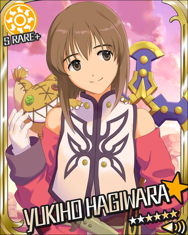 1girl, anise_tatlin, anise_tatlin_(cosplay), annindoufu_(oicon), brown_eyes, brown_hair, card_(medium), character_name