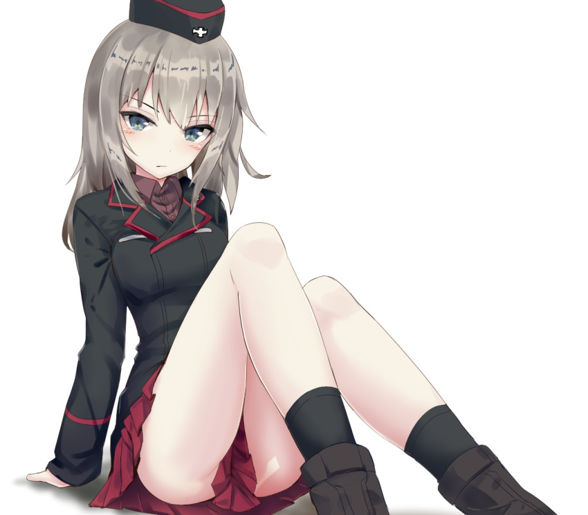 1girl, black_jacket, blue_eyes, garrison_cap, girls_und_panzer, hat, heavens_thunder_(byakuya-part2), itsumi_erika