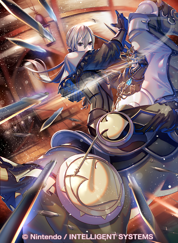 1boy, fire_emblem, fire_emblem_cipher, fire_emblem_if, full_body, gloves, grey_hair, horse