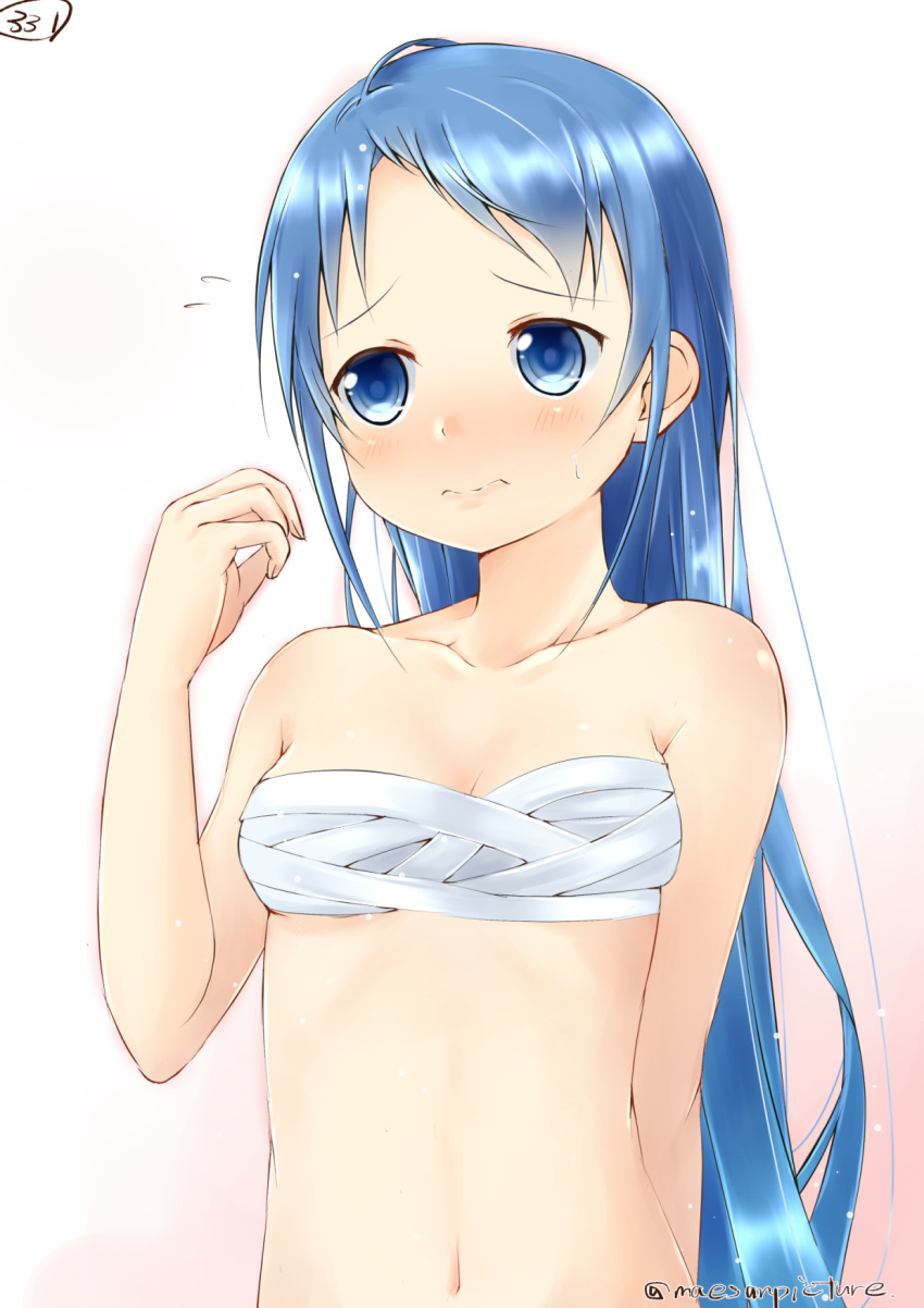 1girl, aqua_hair, bangs, blue_eyes, blue_hair, blush, breasts, flying_sweatdrops