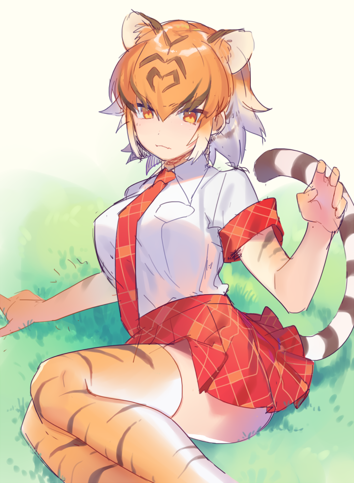 1girl, :3, animal_ears, animal_print, breasts, cat_ears, cat_tail, claw_pose