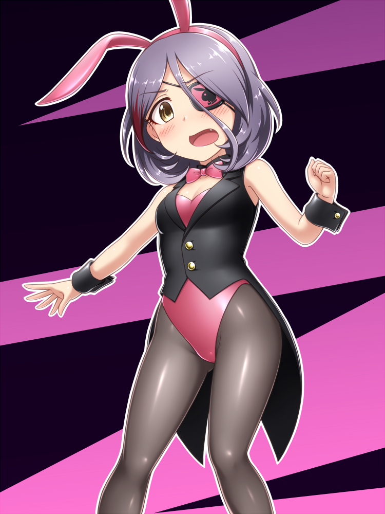 1girl, animal_ears, black_legwear, bow, bowtie, brown_eyes, bunny_tail, bunnysuit
