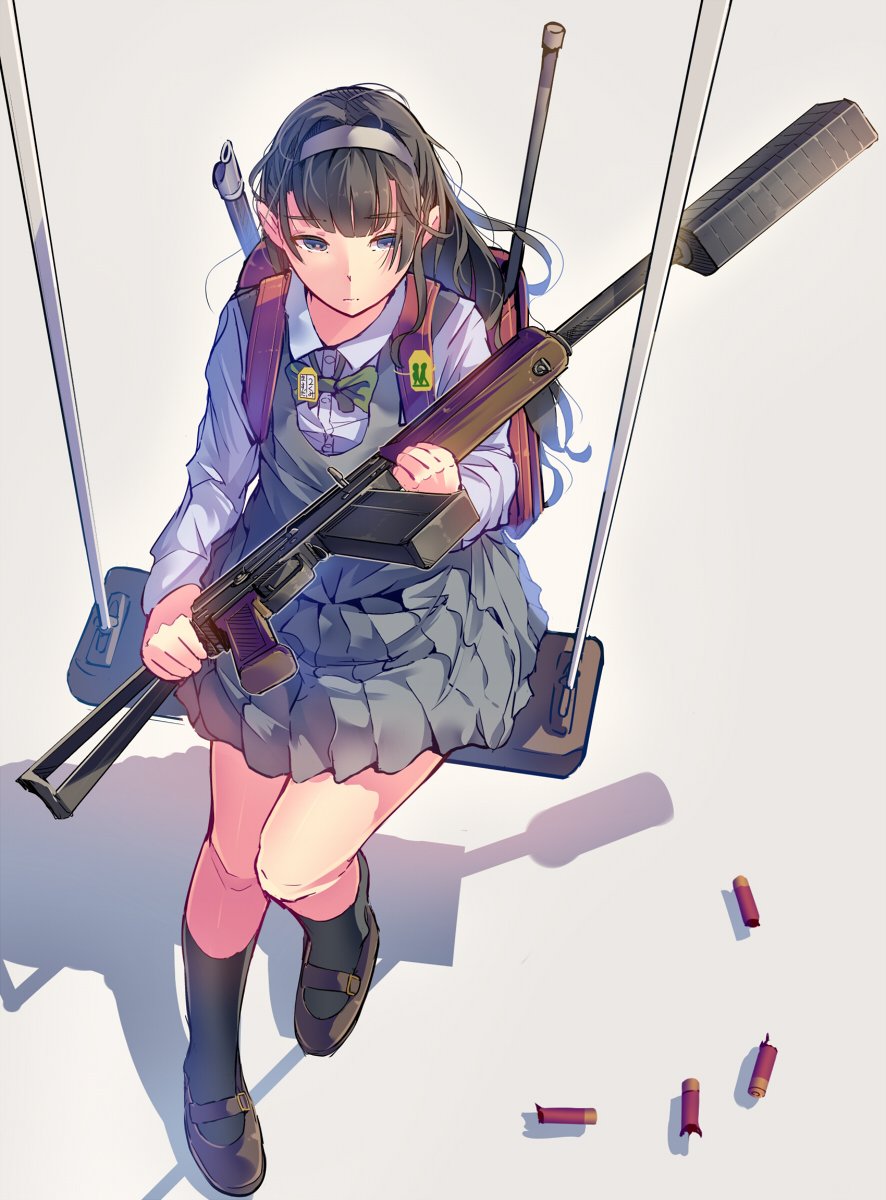 1girl, daito, firearm, gun, highres, holding, holding_gun, holding_weapon