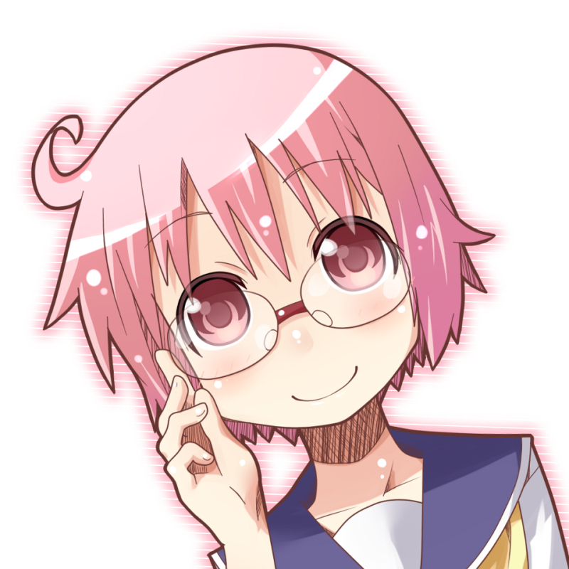 1girl, adjusting_glasses, blush, collarbone, eyebrows_visible_through_hair, glasses, looking_at_viewer, miiyon
