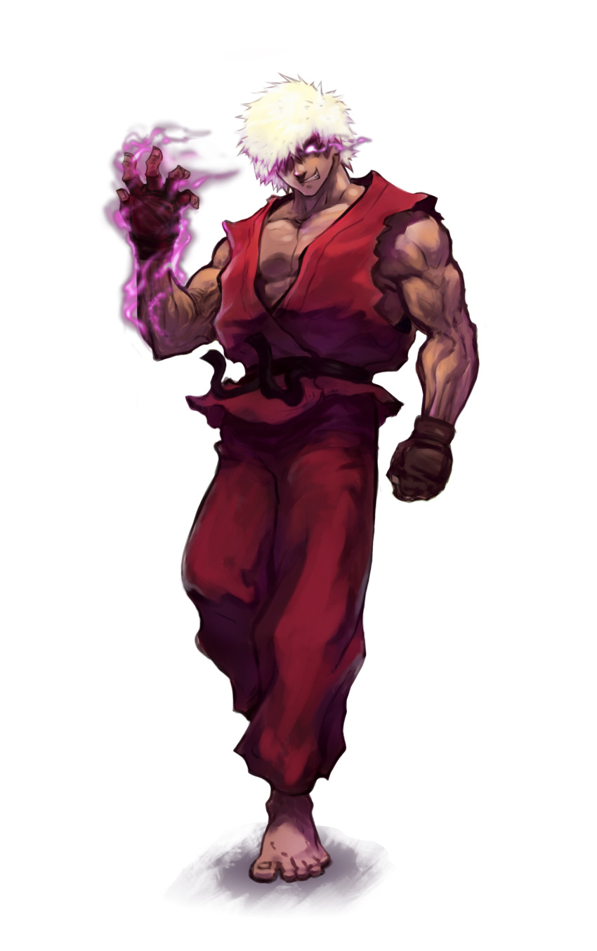 1boy, absurdres, afro, aura, barefoot, clenched_hand, dark_persona, dark_skin