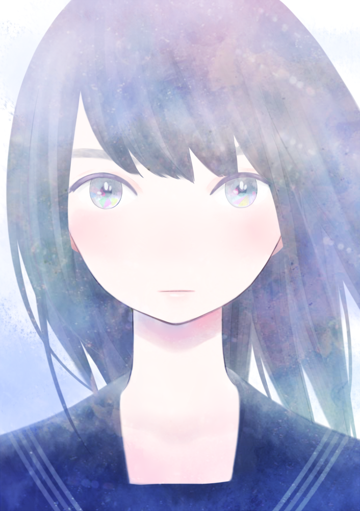 1girl, black_hair, close-up, original, ribata, school_uniform, serafuku, solo
