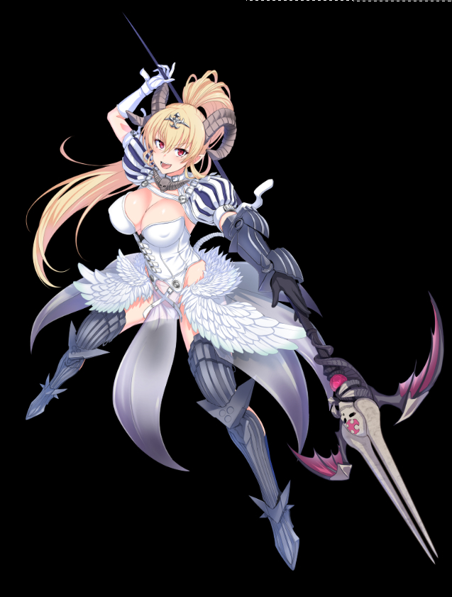 >:d, 1girl, :d, angel_wings, armor, armored_boots, bangs, black_gloves