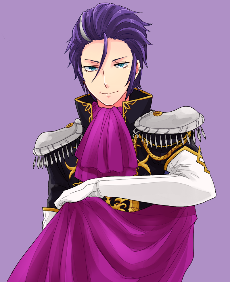 1boy, 31sgic, blue_eyes, cape, epaulettes, gen'ei_ibunroku_sharp_fe, gloves, male_focus