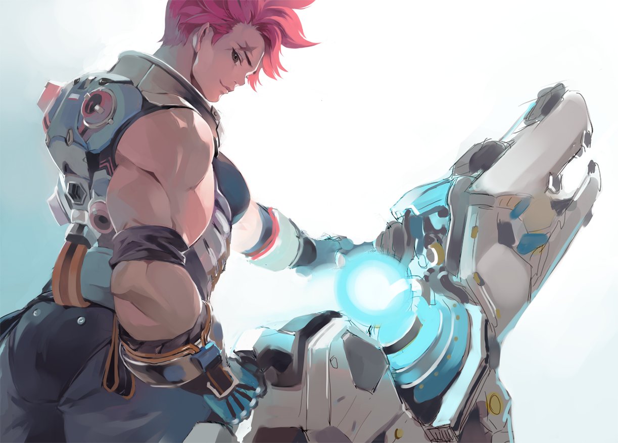 1girl, arm_tattoo, armband, armor, ass, biceps, boots, chkuyomi