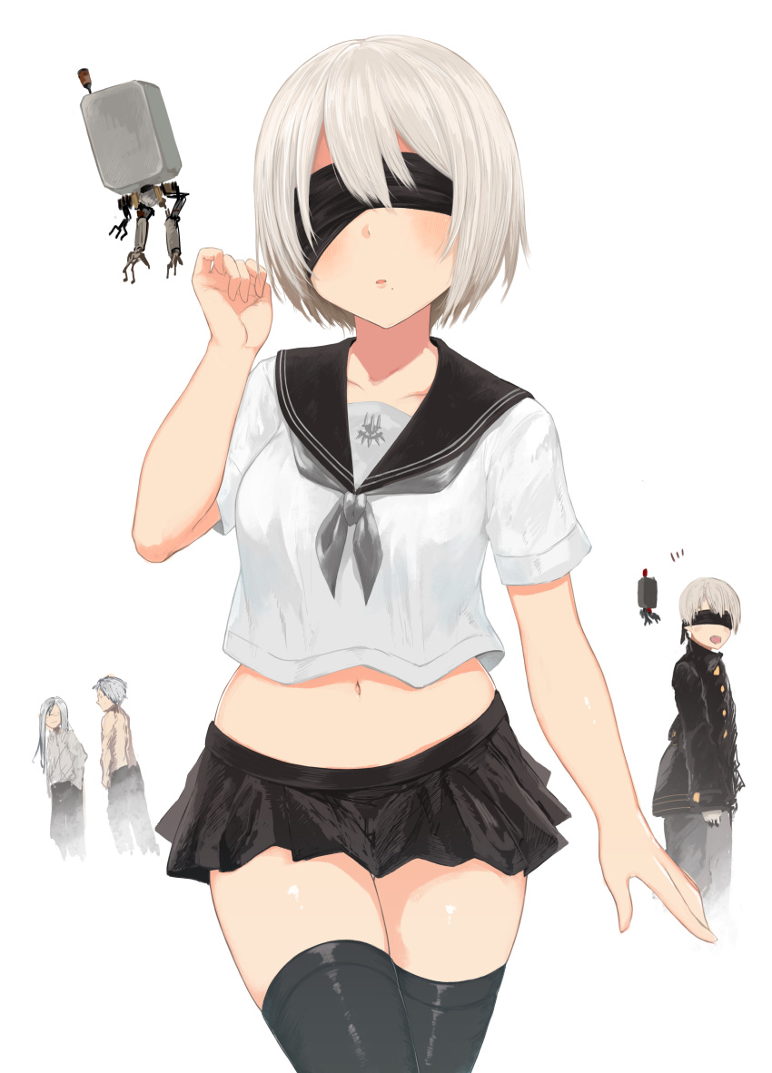 /\/\/\, 1girl, 3boys, absurdres, adam_(nier_automata), akky_(akimi1127), alternate_costume, arm_at_side