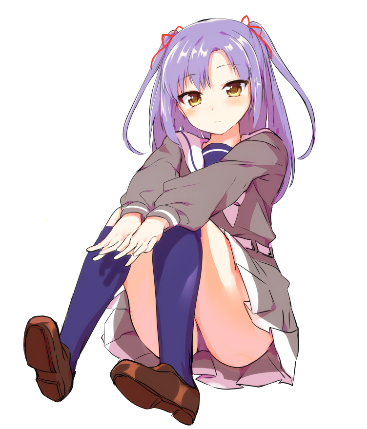 1girl, a_k_o, ass, blue_legwear, blush, character_request, full_body, kneehighs