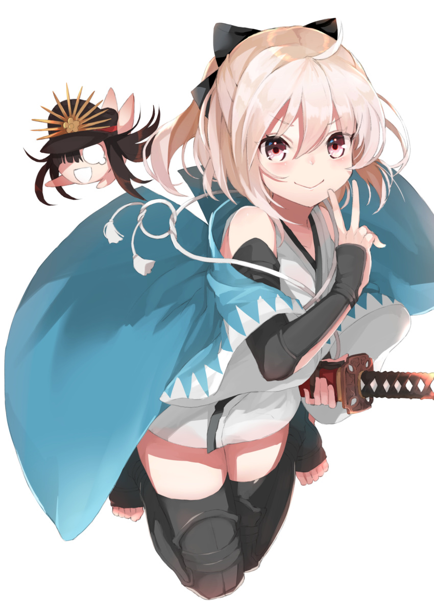 >:>, 2girls, :>, :d, ahoge, arm_guards, bangs, black_bow