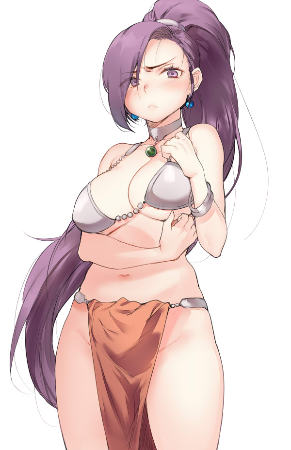 1girl, bikini_top, blush, bracelet, breasts, character_request, cleavage, cosplay