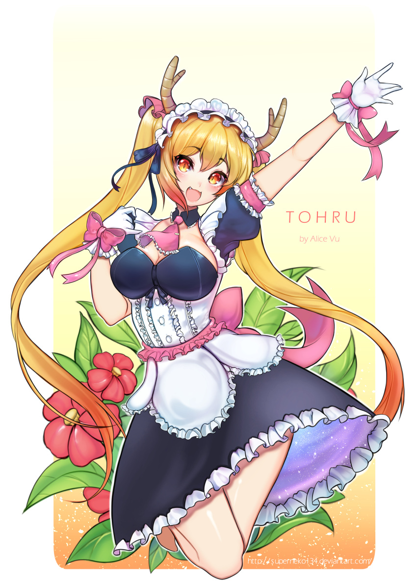 1girl, absurdres, alice_vu, alternate_costume, apron, arm_garter, arm_up, artist_name