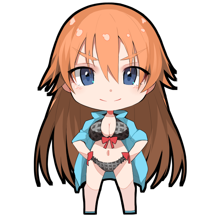 >:), 1girl, bangs, bikini, black_bikini, blue_eyes, blush, breasts