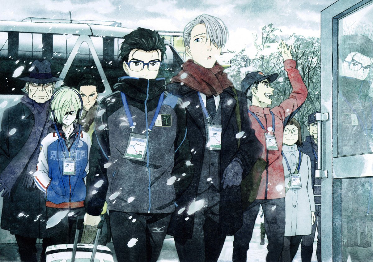 2girls, 5boys, alain_leroy, baseball_cap, black_hair, blonde_hair, blue-framed_eyewear, blue_eyes