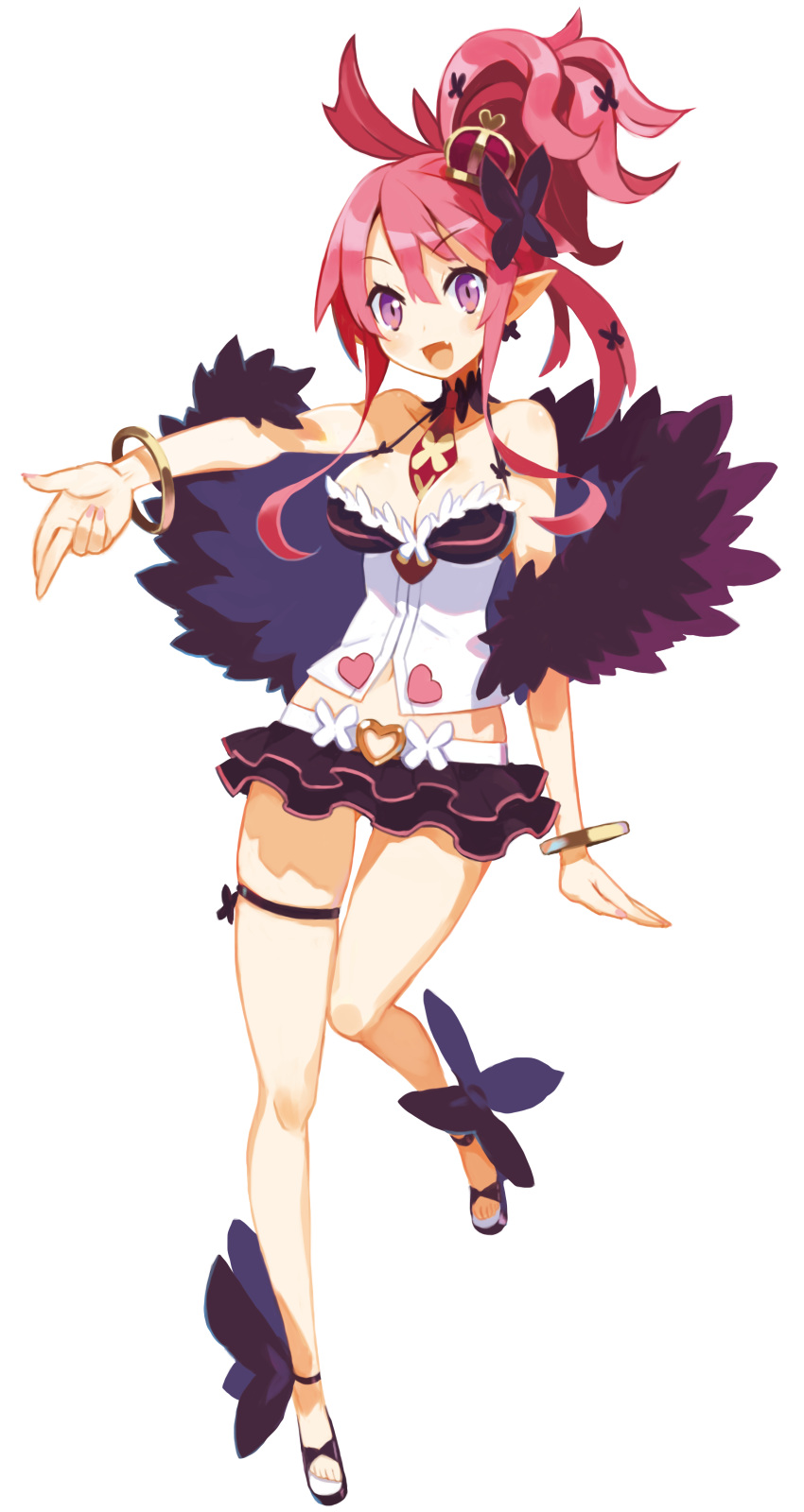 1girl, :d, absurdres, bracelet, breasts, cleavage, crown, disgaea