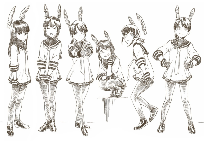 6+girls, bangs, blunt_bangs, blush, braid, chin_rest, closed_eyes, closed_mouth