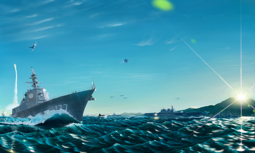 absurdres, aircraft, destroyer, helicopter, highres, japan_maritime_self-defense_force, jds_atago_(ddg-177), js_akizuki_(dd-115)