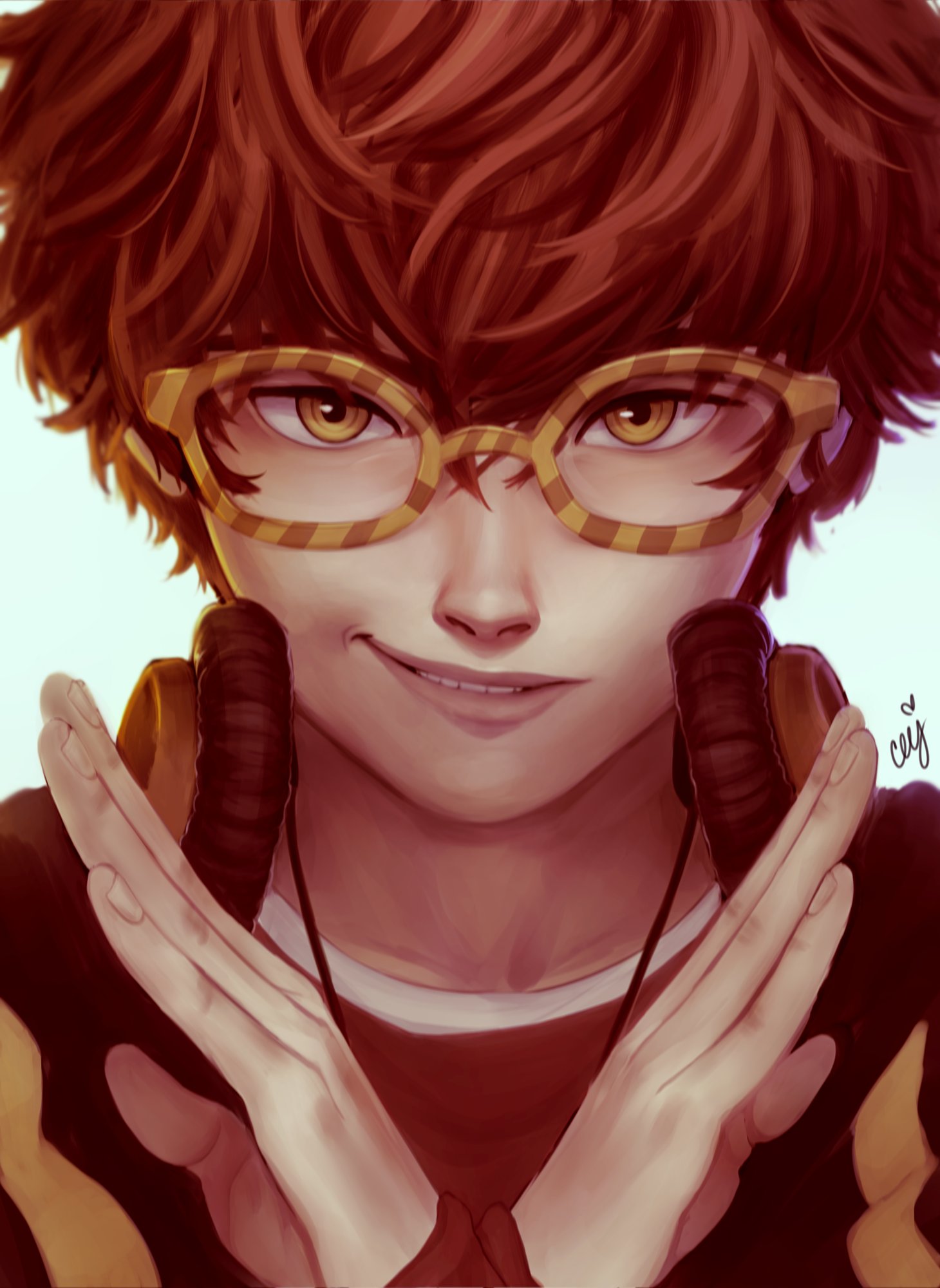 1boy, 707_(susanghan_messenger), ceejles, glasses, headphones, headphones_around_neck, highres, male_focus