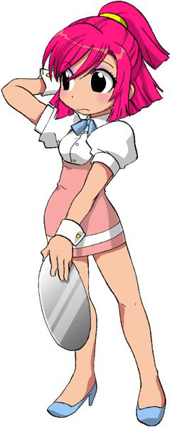 black_eyes, kumatora, mother, mother_(game), mother_3, pink_hair, ribbon, ribbons, tray, violet_(mother3), waitress, yoshikoshi