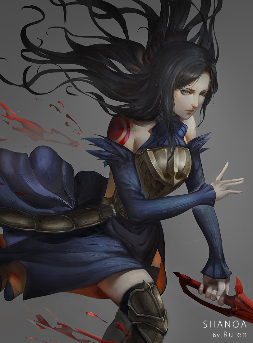 1girl, bare_shoulders, belt, black_hair, black_legwear, blood, blood_splatter, castlevania