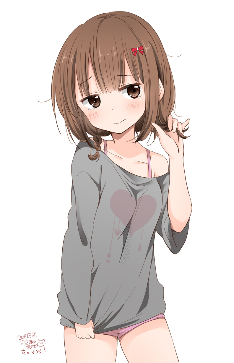 1girl, blush, bow, brown_eyes, brown_hair, highres, kanaya_neko, original