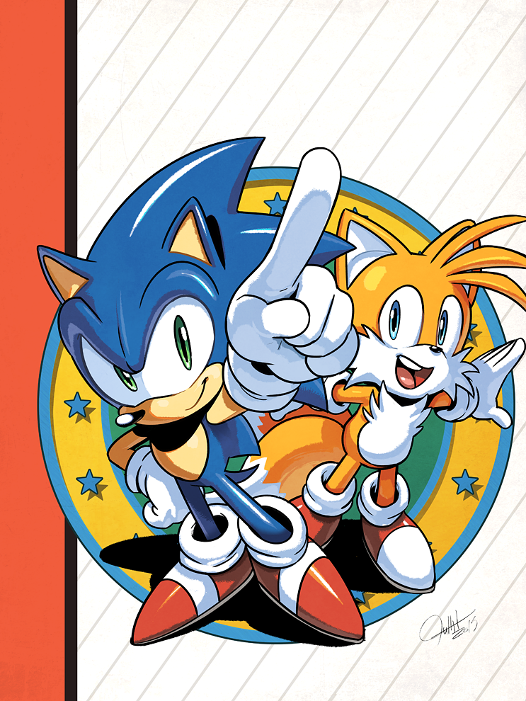 2boys, animal, artist_signature, blue_eyes, derivative_work, fox, gloves, green_eyes
