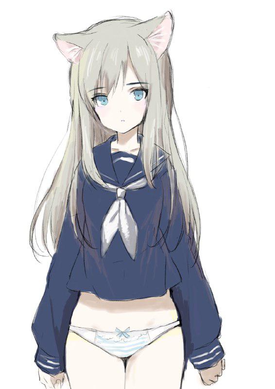 1girl, animal_ears, bangs, blonde_hair, blue_bow, blue_eyes, blue_panties, bow