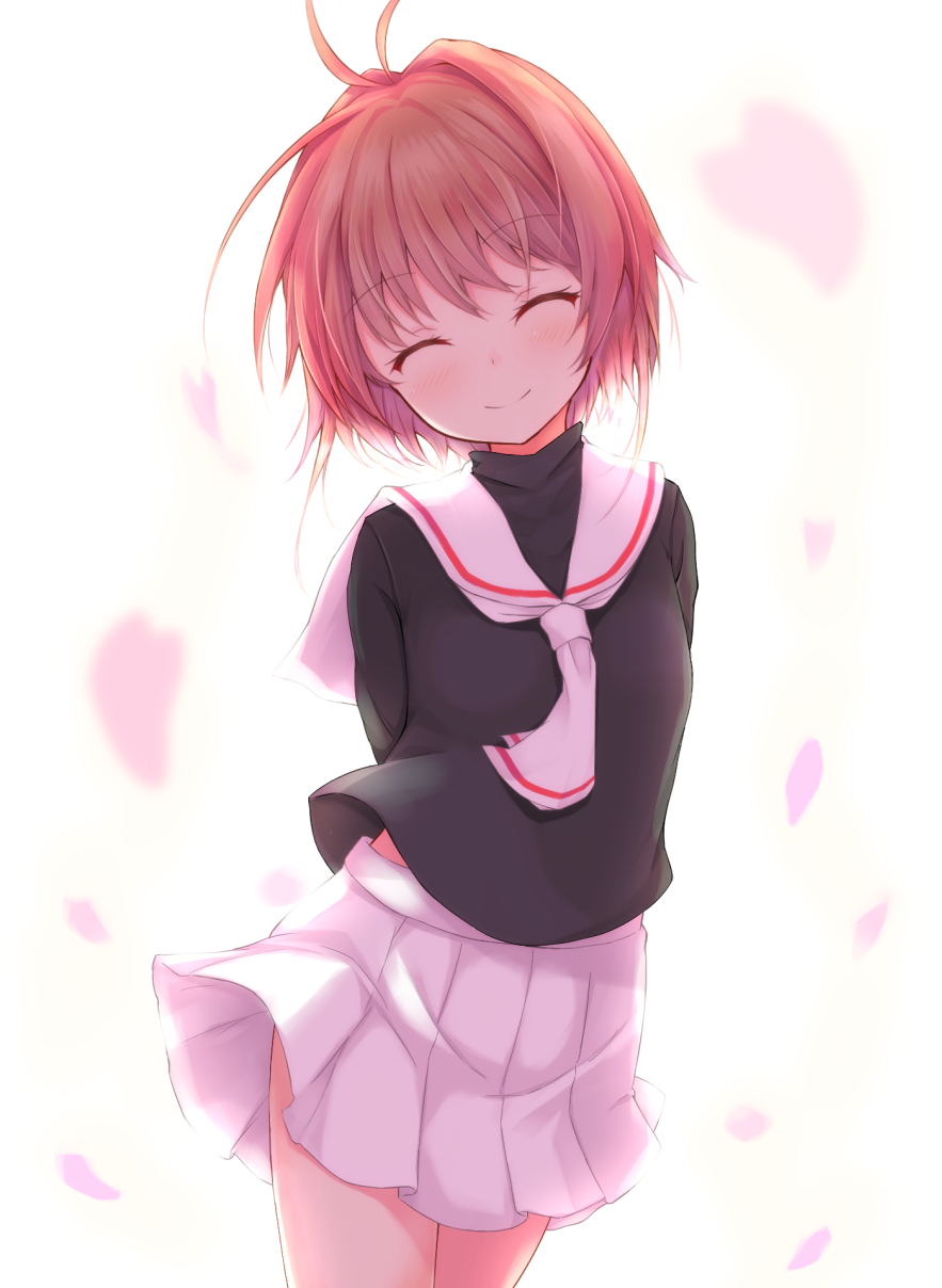 1girl, antenna_hair, blush, brown_hair, card_captor_sakura, closed_eyes, flower, highres