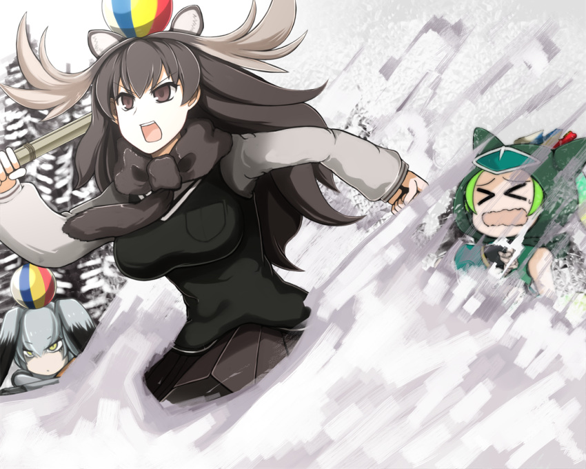 black_hair, choi_kada, eyebrows_visible_through_hair, fingerless_gloves, gloves, grey_hair, head_wings, hood