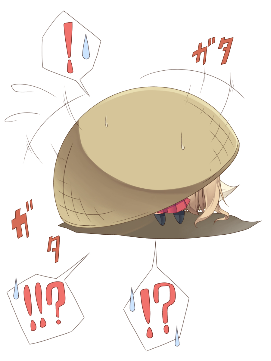 !, !!?, !?, blonde_hair, chibi, commentary_request, da-mii, drop_trap