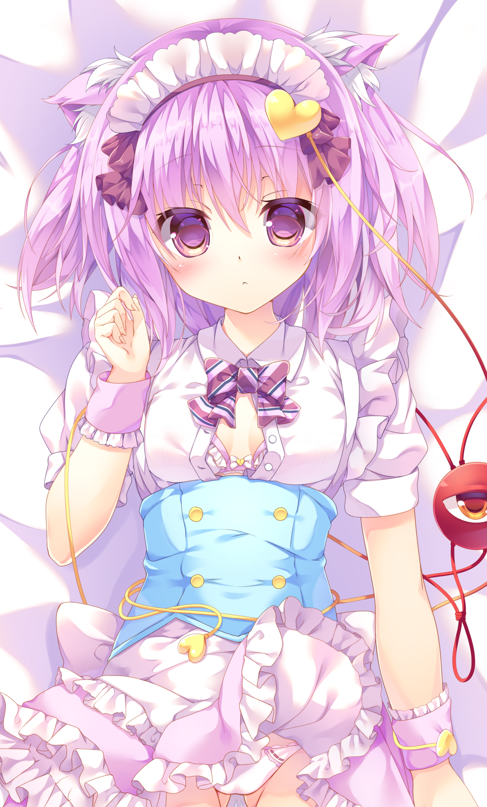 1girl, :<, animal_ears, bangs, blush, bra, breasts, cat_ears