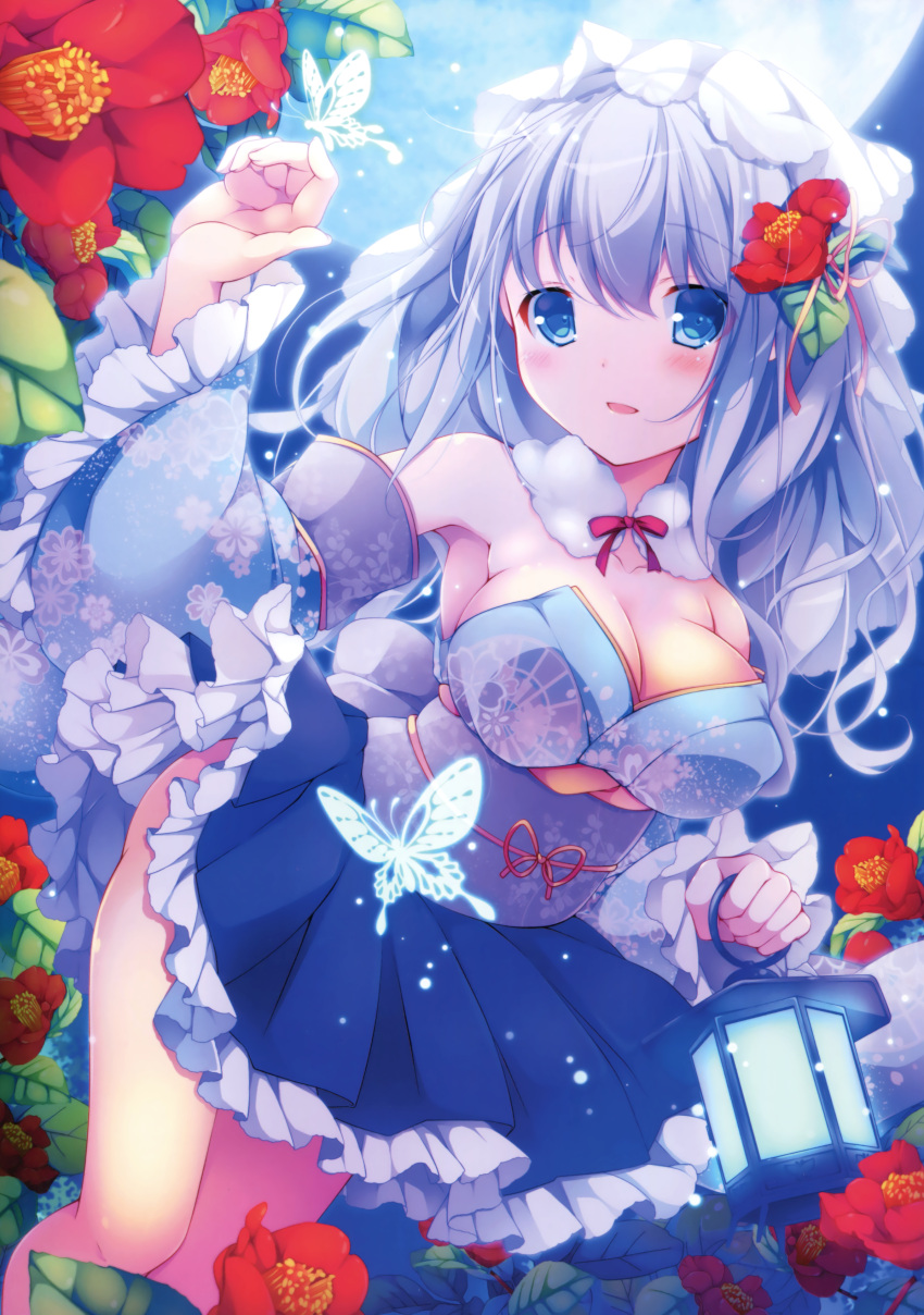 1girl, absurdres, bangs, blue_eyes, blue_hair, blue_skirt, blush, breasts