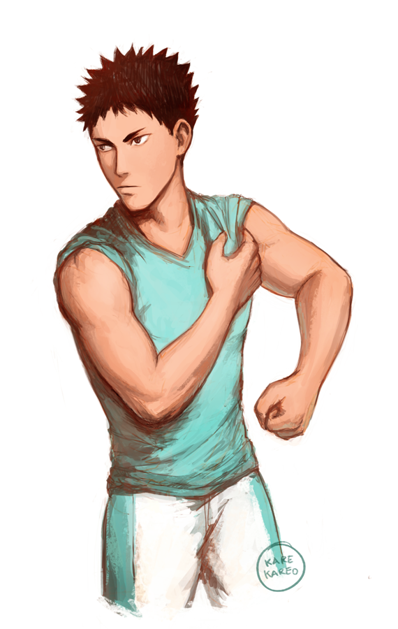 1boy, artist_name, brown_eyes, brown_hair, cowboy_shot, haikyuu!!, iwaizumi_hajime, kamille_areopagita