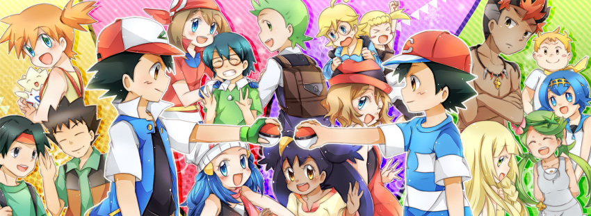 black_hair, blonde_hair, blue_hair, brown_hair, citron_(pokemon), dento_(pokemon), eureka_(pokemon), everyone