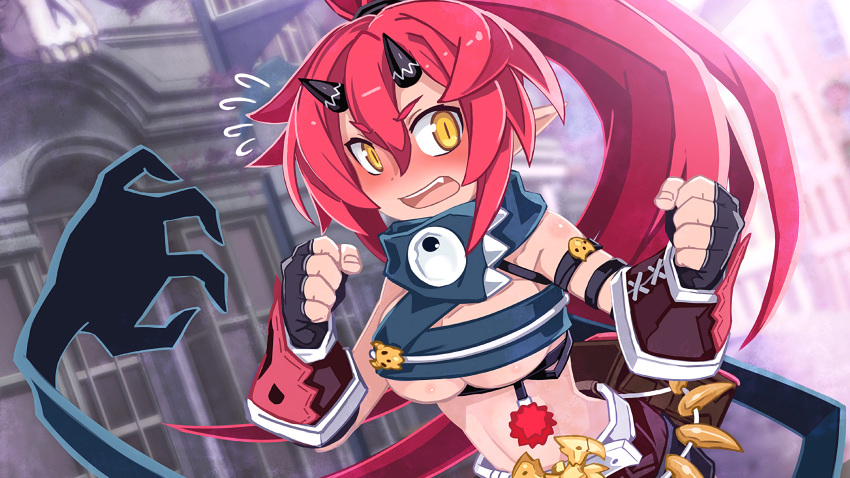 1girl, absurdres, blush, breasts, fang, game_cg, highres, horns