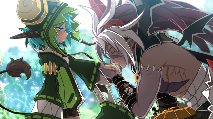 1girl, absurdres, aqua_eyes, aqua_hair, blush, fegor, game_cg, hand_kiss