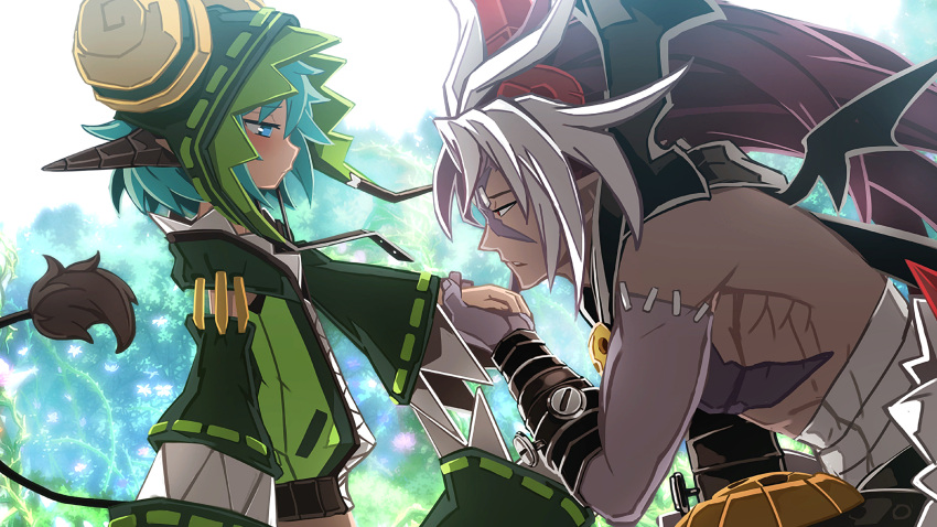 1girl, absurdres, aqua_eyes, aqua_hair, blush, fegor, game_cg, hand_kiss