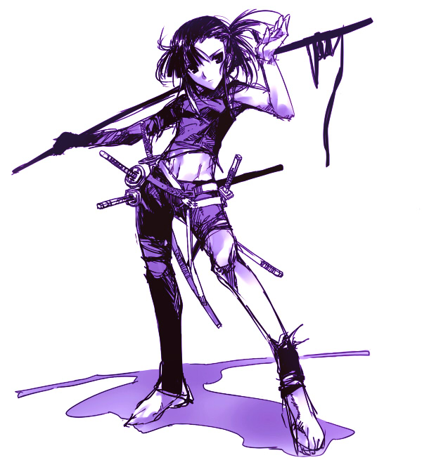 asymmetrical_clothes, bad_id, bangs, katana, macchi, mahou_sensei_negima, mahou_sensei_negima!, one_pantsleg