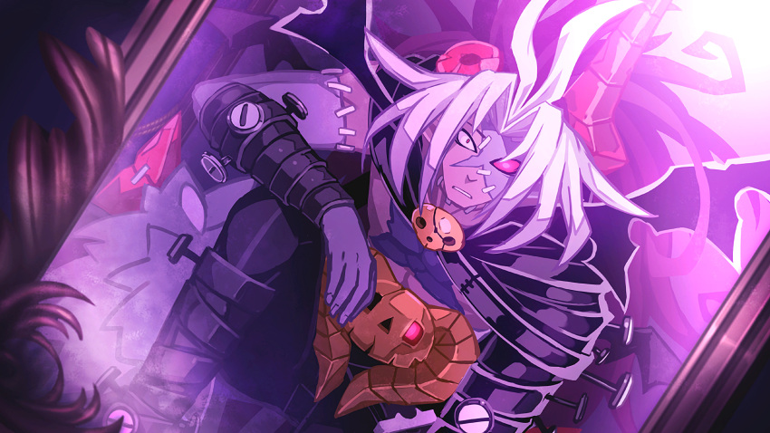 1boy, absurdres, game_cg, glowing, glowing_eyes, hair_ornament, highres, horns