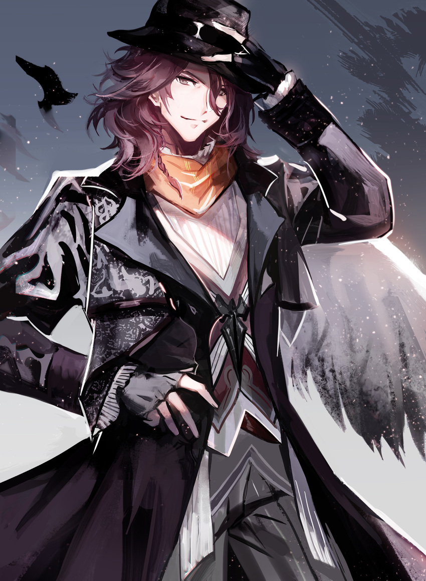 1boy, adjusting_clothes, adjusting_hat, ardyn, ardyn_izunia, coat, final_fantasy, final_fantasy_xv