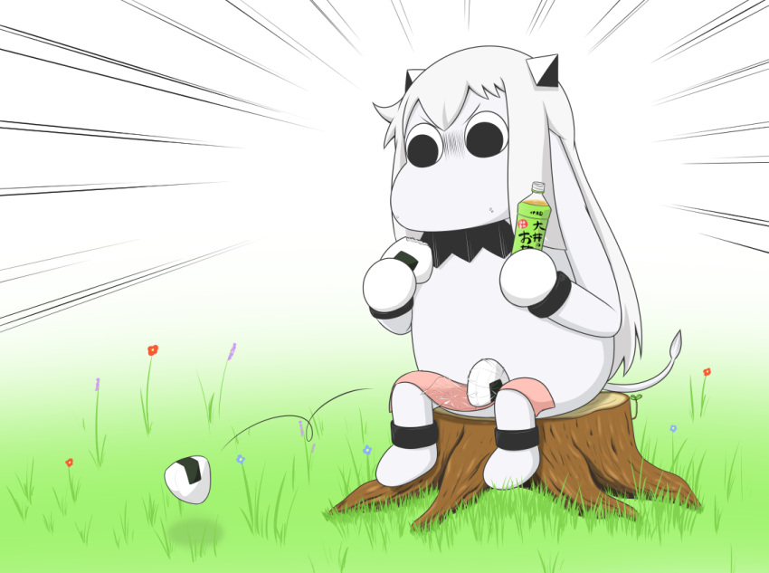 (o)_(o), bottle, collar, comic, commentary_request, dropping, eating, flower